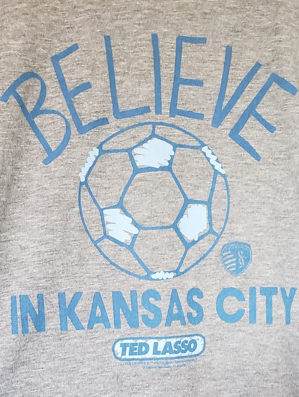 New Homage Gray Sports Kansas City MLS Ted Lasso Believe Graphic T Shirt Tee